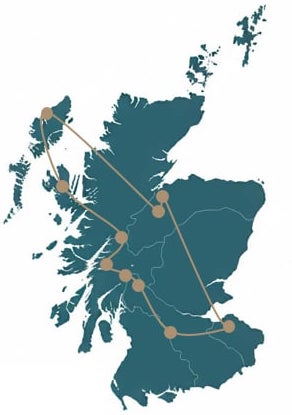carte détaillée d'un road trip en écosse pour un séjour de 15 jours